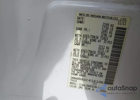 2012 Nissan Frontier Sv z USA, uszkodzony, nr VIN 1N6AD0ER1CC416106